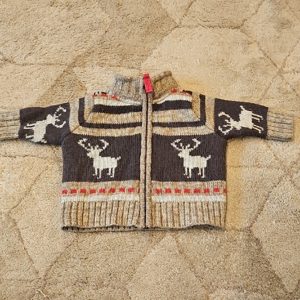 Nwot Cozy Gray and Brown Kids Sweater with Reindeer Design